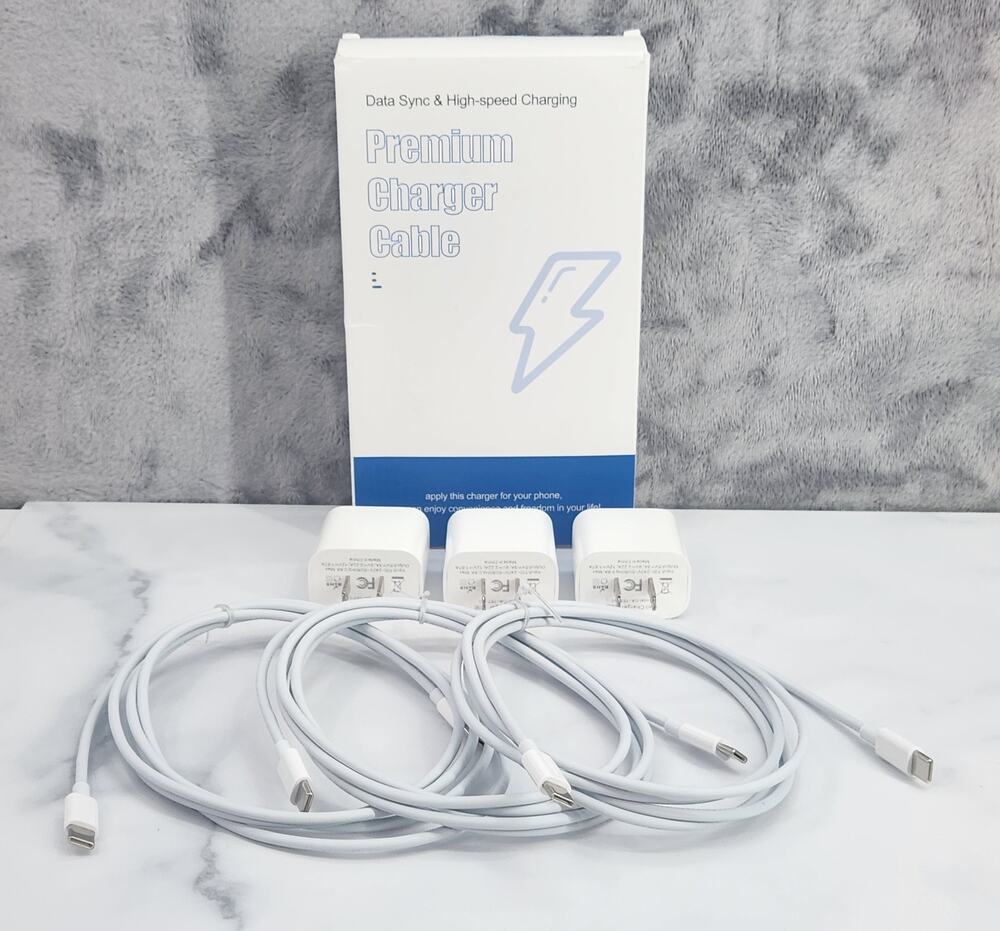 Box of 3 Premium Charging Cables, High-Speed USB-C White 6 Ft Braided Cord
